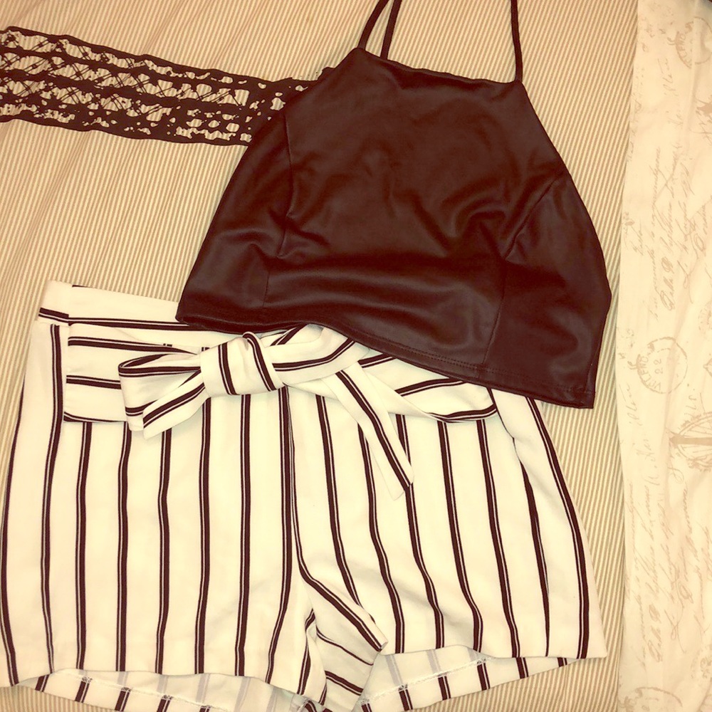 SOLD❗️TWO PIECE OUTFIT SET- STRIPES & FAUX LEATHER